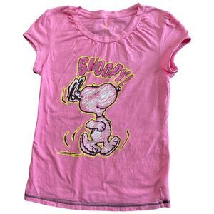 Vtg y2k 00s pink yellow snoopy cap sleeve cotton youth size L women’s size S